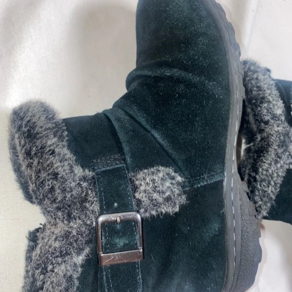 Khombu Lindsay leather suede winter boots faux fur 7 buckle lagen cottage